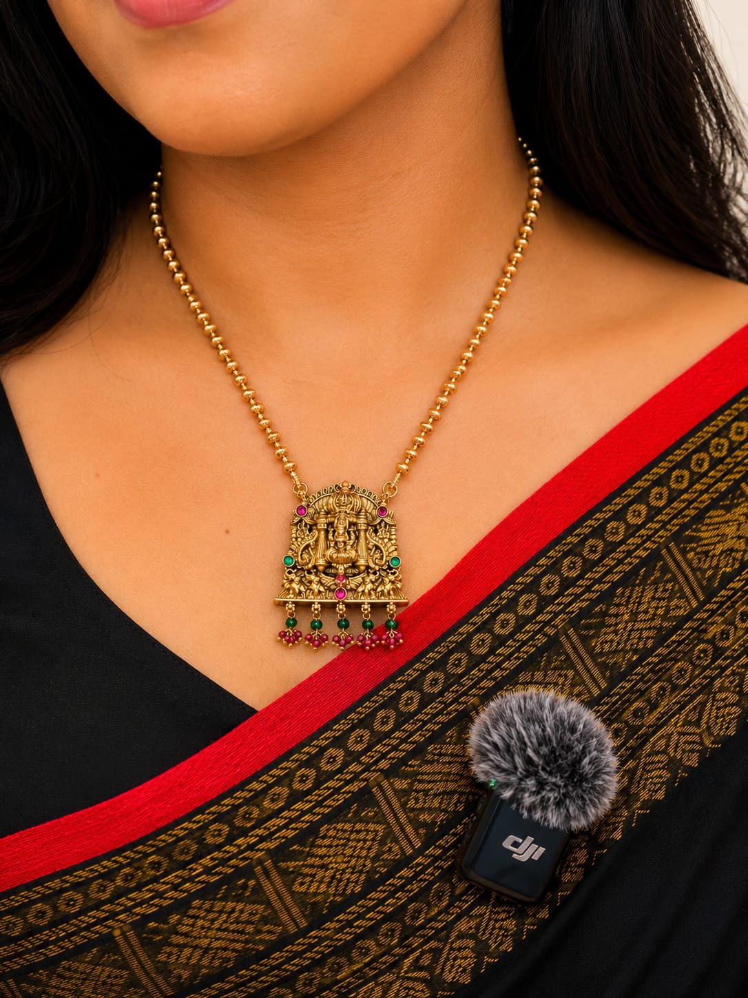 Saraswathi temple green pendant ball chain-AEJ009