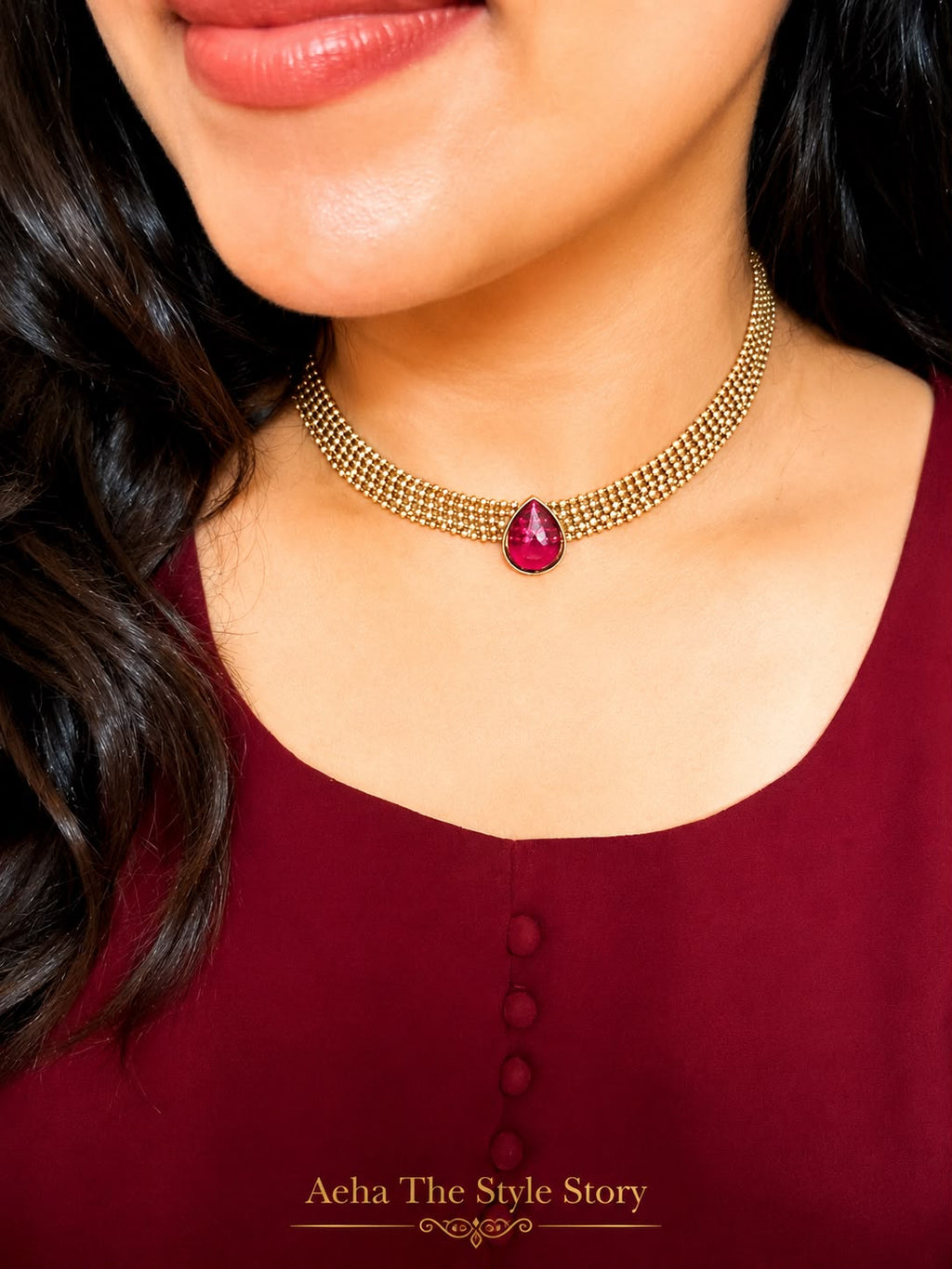 Ruby and Emerald Teardrop Kemp Choker-AEJ012