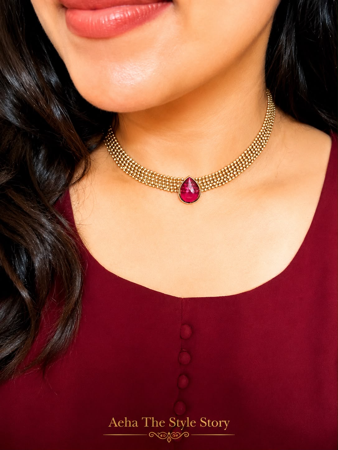 Ruby and Emerald Teardrop Kemp Choker-AEJ012