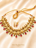 Coin Ruby Teardrop Mix Necklace-AEJ015