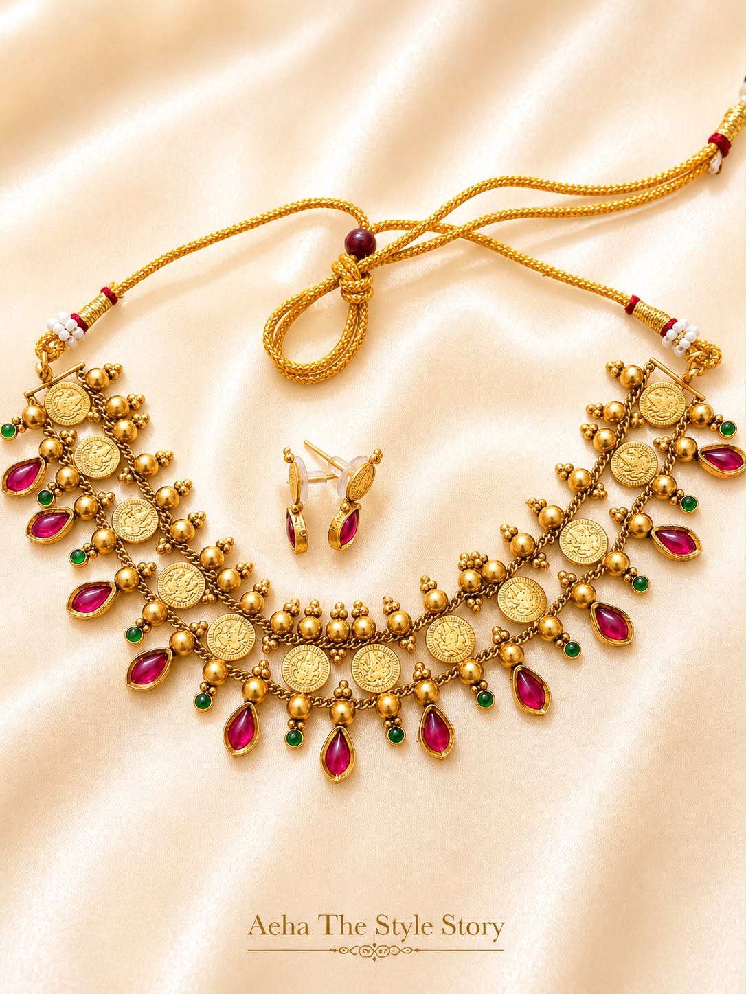 Coin Ruby Teardrop Mix Necklace-AEJ015