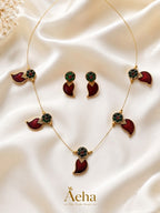 Traditional Green Kempstone with Red Nagapadam Invisible Chain-AEJ016