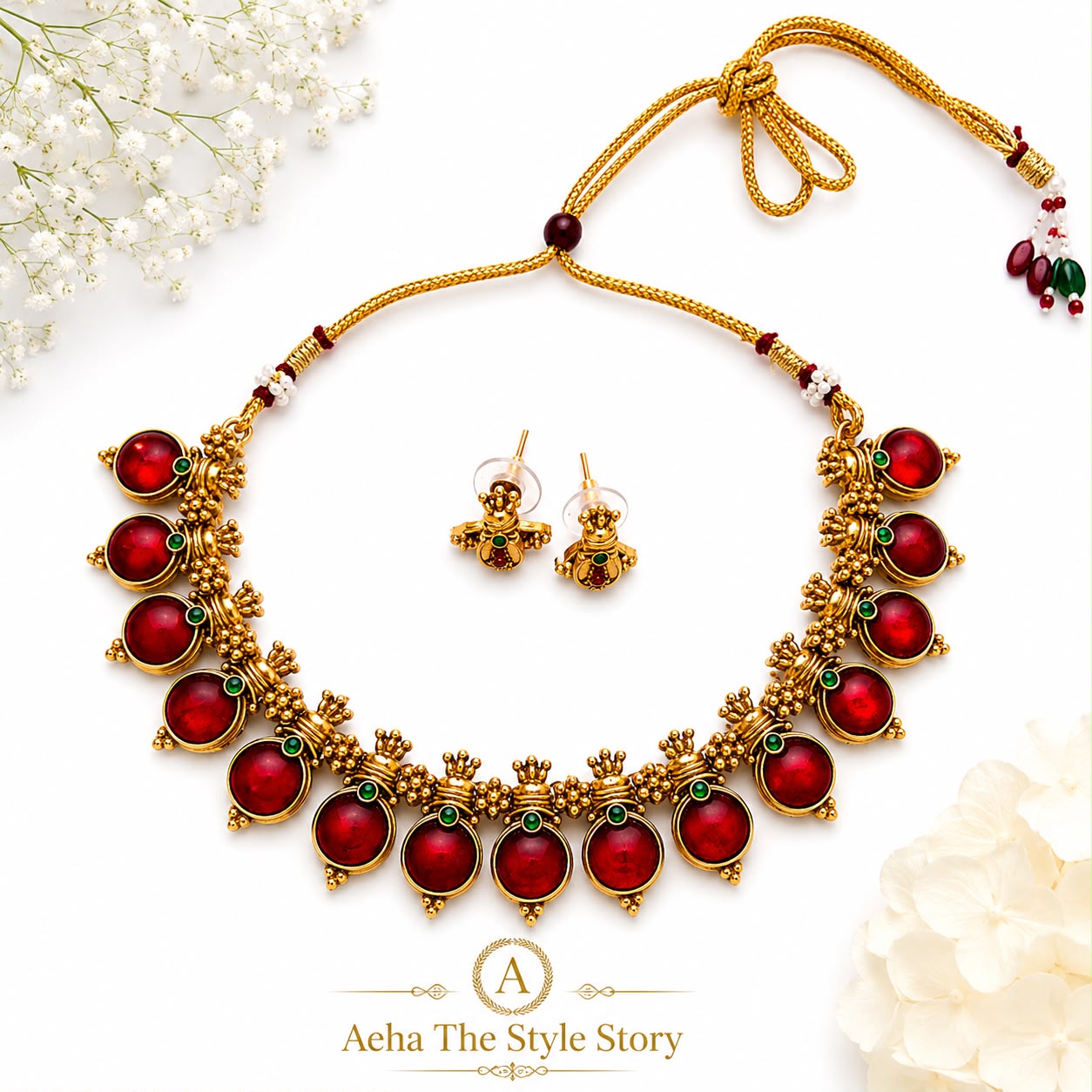Chakra Enamel Red Palakka Necklace-AEJ033
