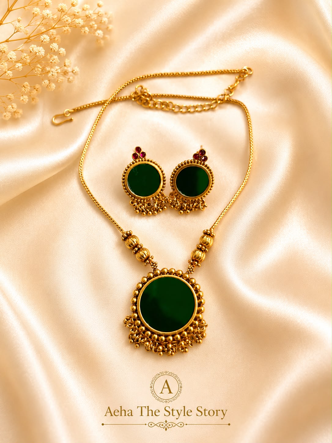 Green Round Enamel Pendent Chain-AEJ036