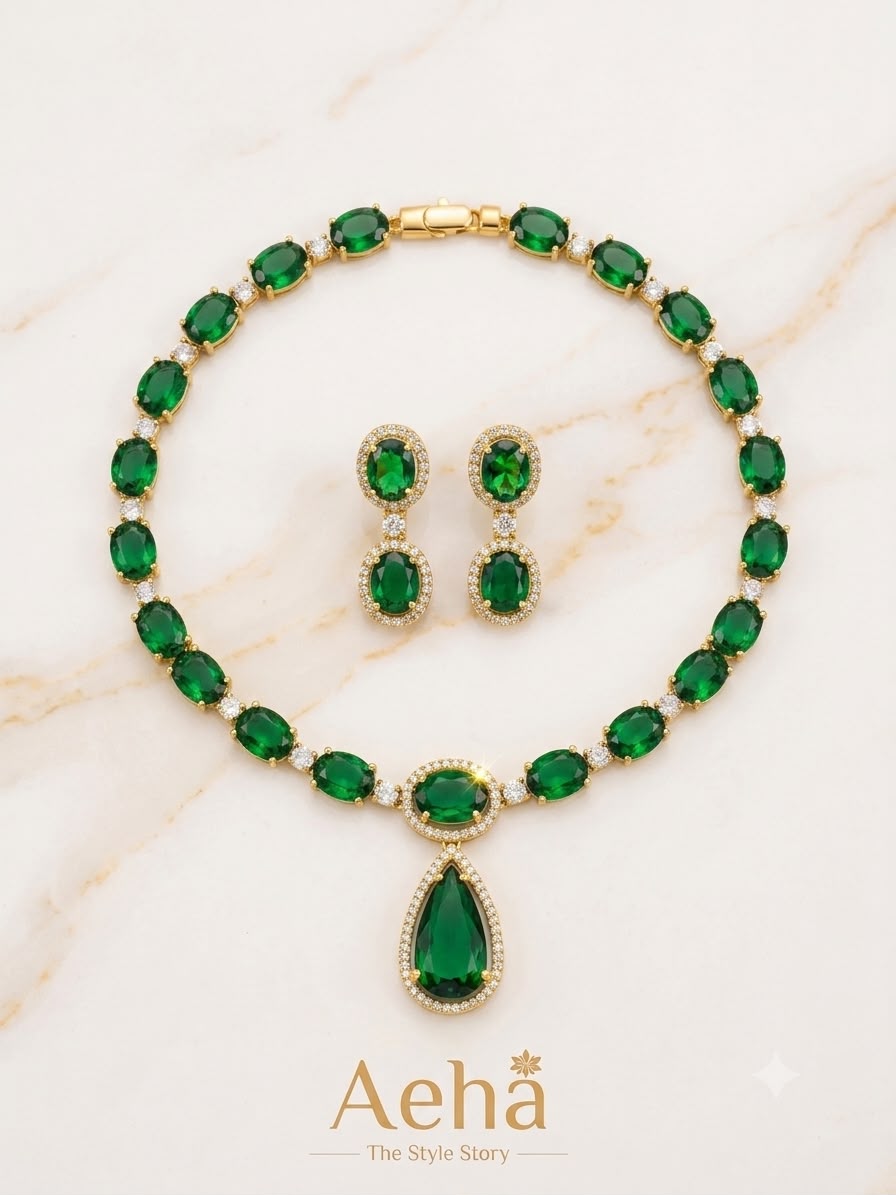 AD Emerald Stone Premium Necklace-AEJ040