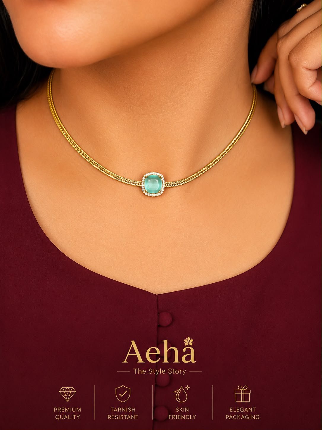 AD Necklace Set Mint Green-AEJ042