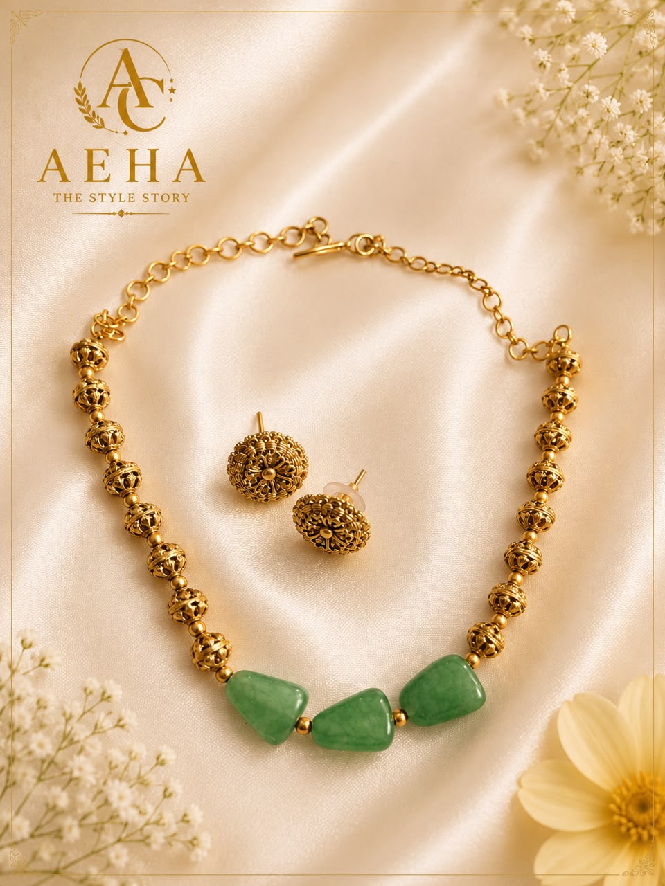 Meher Green Stone Necklace-AEJ073