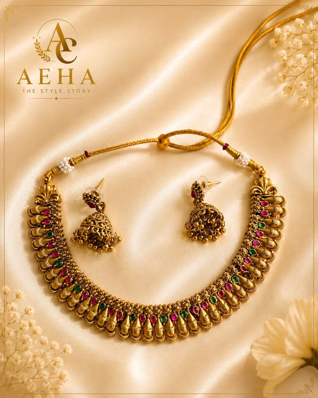 Mayura Antique Necklace Set-AEJ076