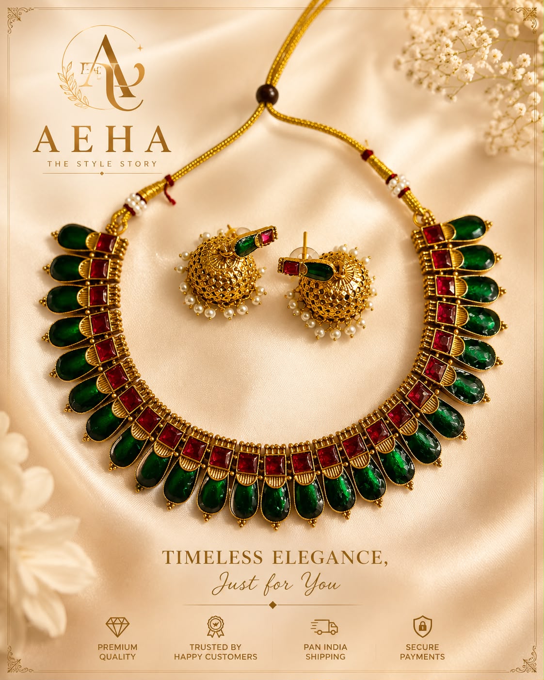 Maragatha Antique Necklace-AEJ084
