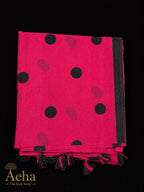 Polka Dot Khadi Cotton Pink and Black Saree-AES036