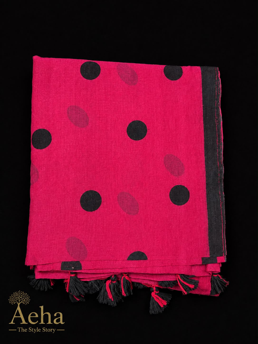 Polka Dot Khadi Cotton Pink and Black Saree-AES036