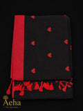 Embroidery Kadhi Cotton Red and Black Saree-AES035