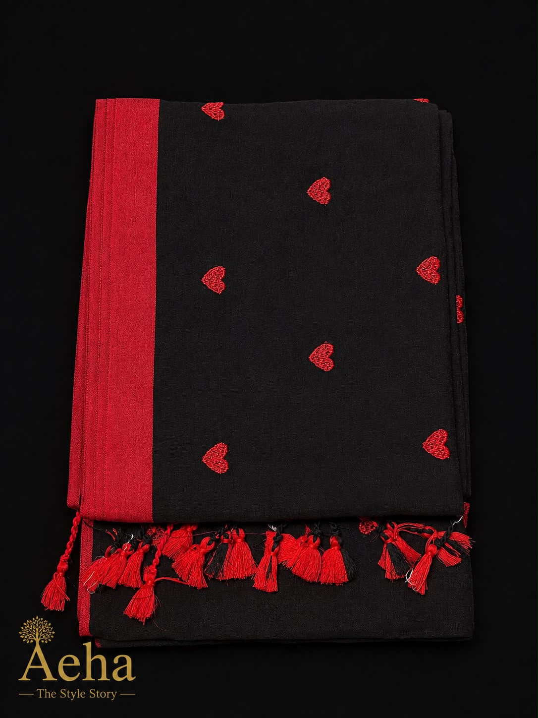 Embroidery Kadhi Cotton Red and Black Saree-AES035