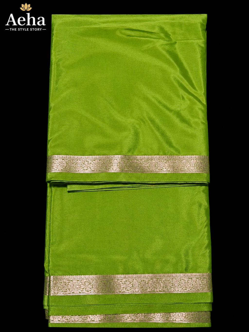 Semi Mysore Silk Parrot Green Saree-AES046