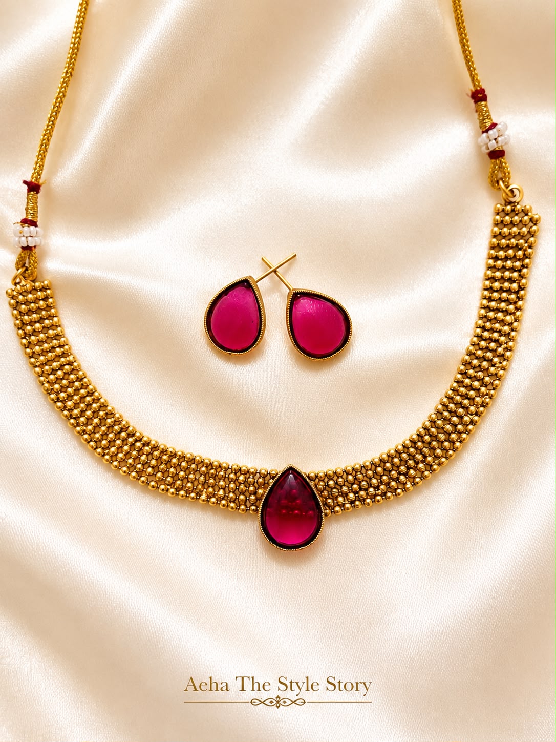 Ruby and Emerald Teardrop Kemp Choker-AEJ012