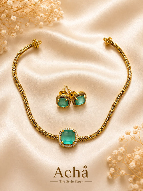 AD Necklace Set Mint Green-AEJ042