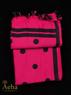 Polka Dot Khadi Cotton Pink and Black Saree-AES036