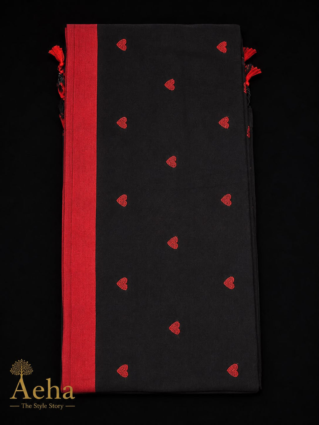 Embroidery Kadhi Cotton Red and Black Saree-AES035