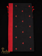 Embroidery Kadhi Cotton Red and Black Saree-AES035
