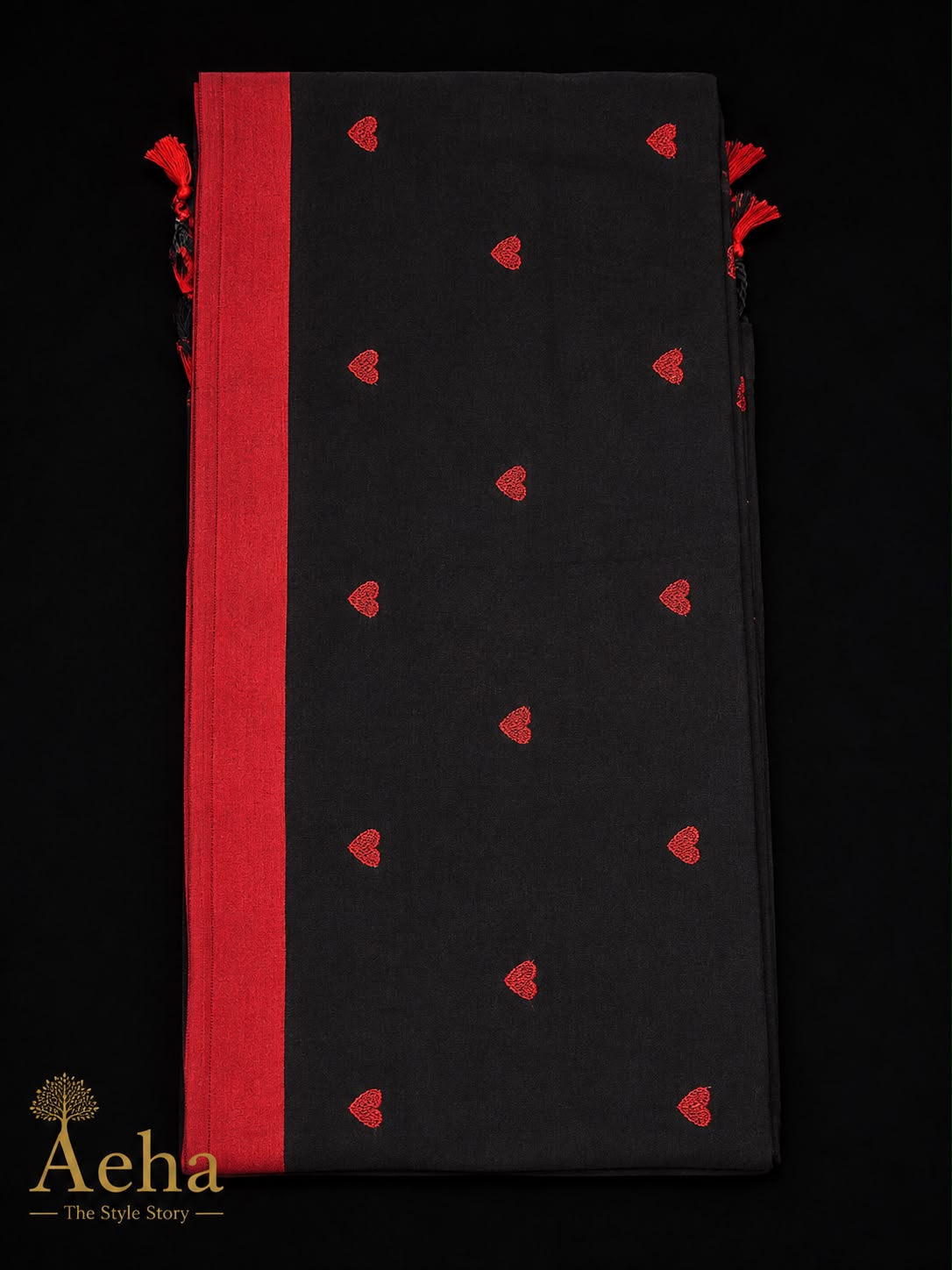 Embroidery Kadhi Cotton Red and Black Saree-AES035