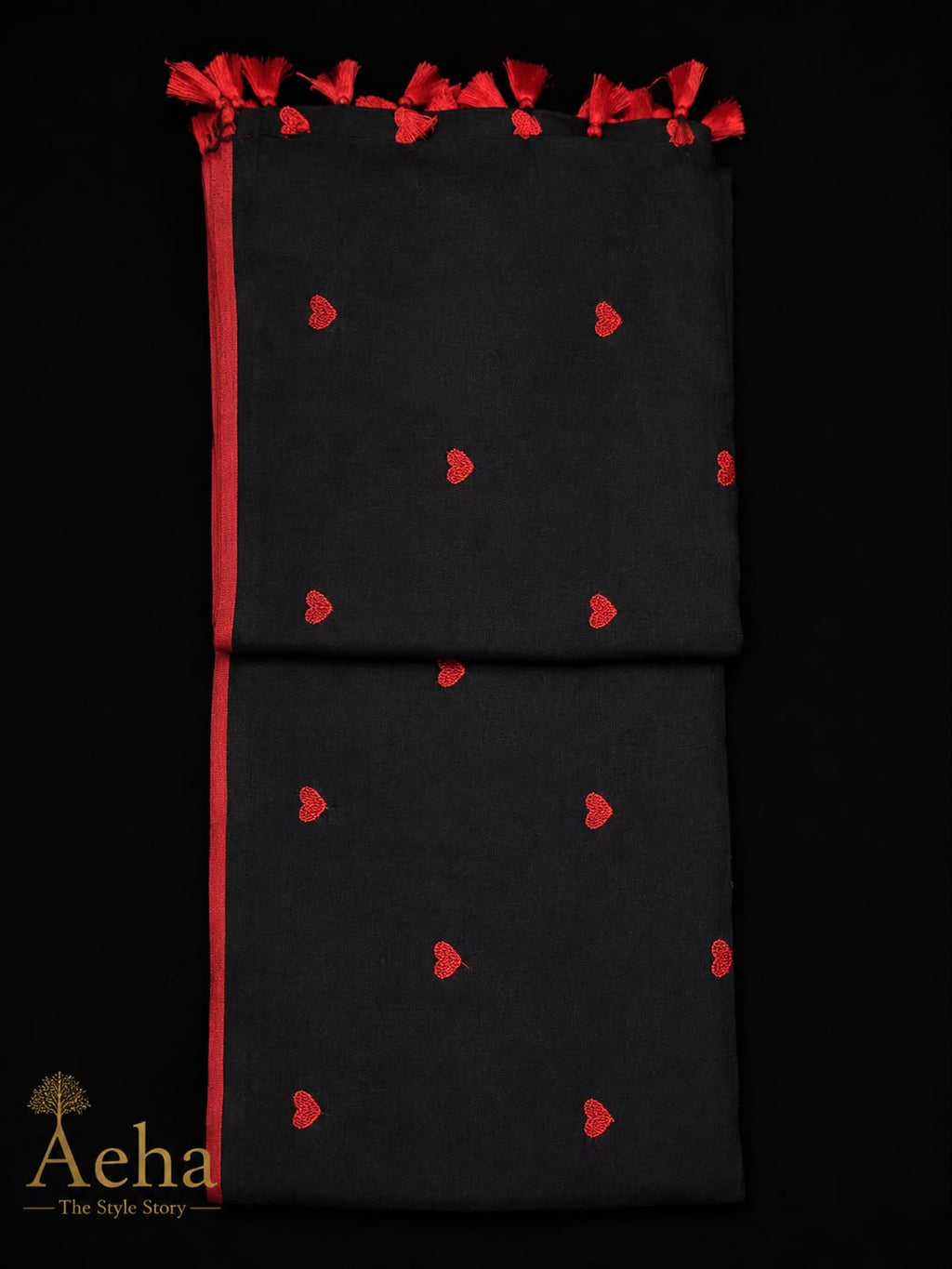 Embroidery Kadhi Cotton Red and Black Saree-AES035