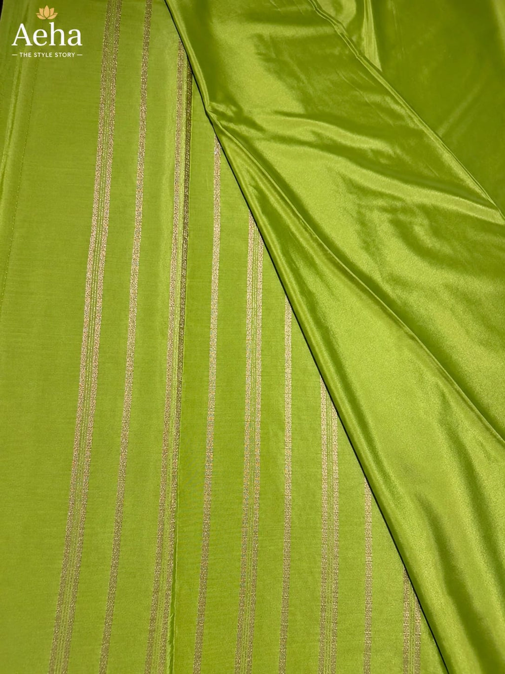 Semi Mysore Silk Parrot Green Saree-AES046