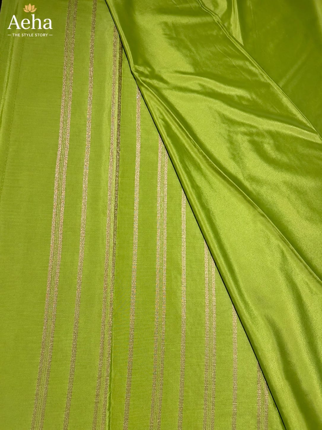 Semi Mysore Silk Parrot Green Saree-AES046